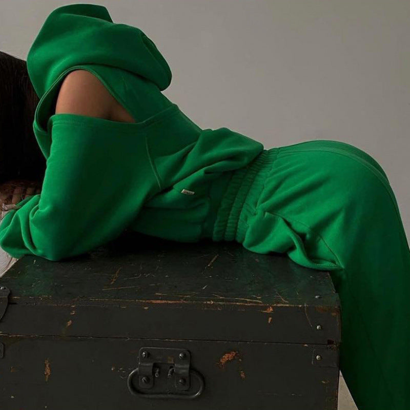 Kvinders sporty sweat sæt med dyb udskæring og side raglanærmer Stilla