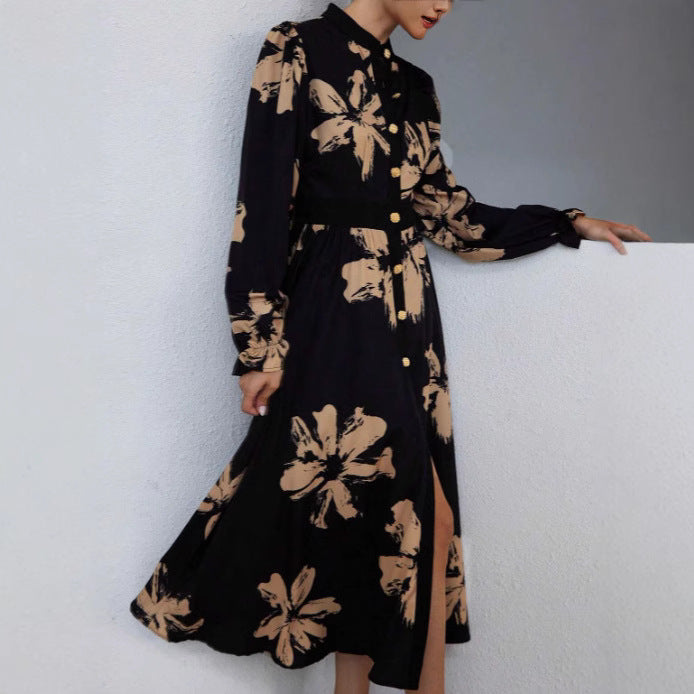 Dame maxikjole med blomsterprint og elegant knap Stilla