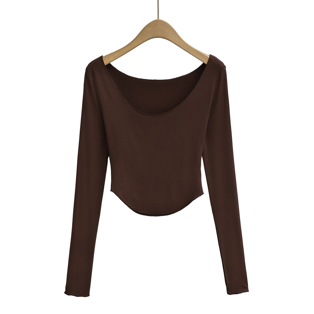 Dame langærmet crop-top med elegant rundhalsudskæring Stilla