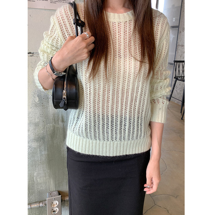 Dame let strikket sweater med fin maske struktur og rund halsudskæring Stilla