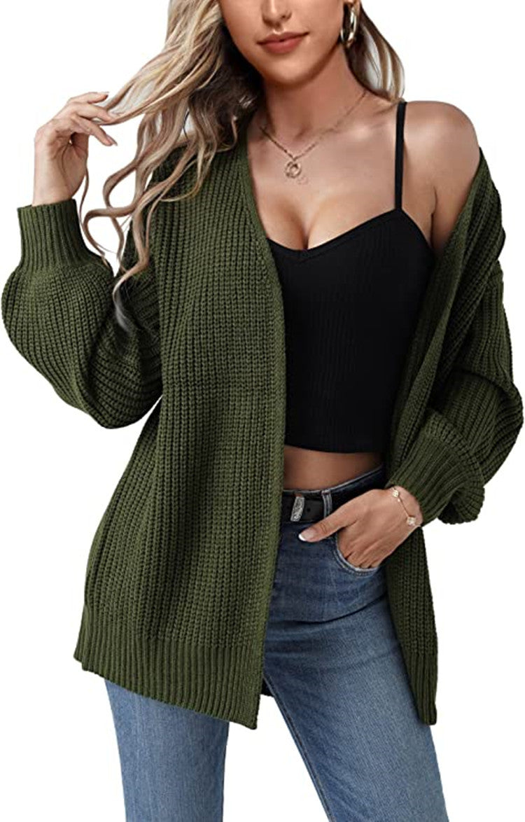Kvinders chunky strikket cardigan med en afslappet pasform og åbne stinger Stilla