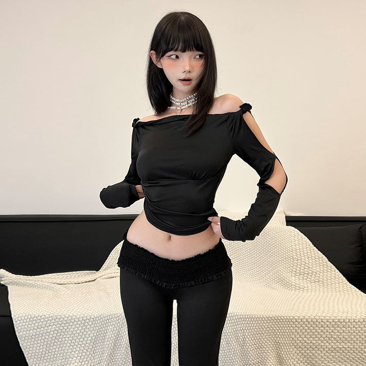 Dame Stilfuldt sæt med Off-Shoulder top og elegant Flared-bukser Stilla
