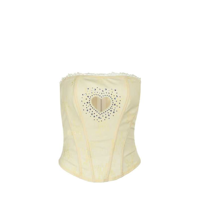 Kvinders bustier top med hjerteformet udskæring og elegante rhinsten detaljer