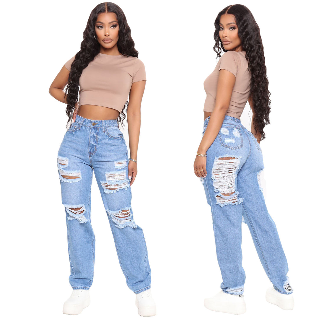 Dame Destroyed Wide Leg Jeans i Vintage-Stil Stilla