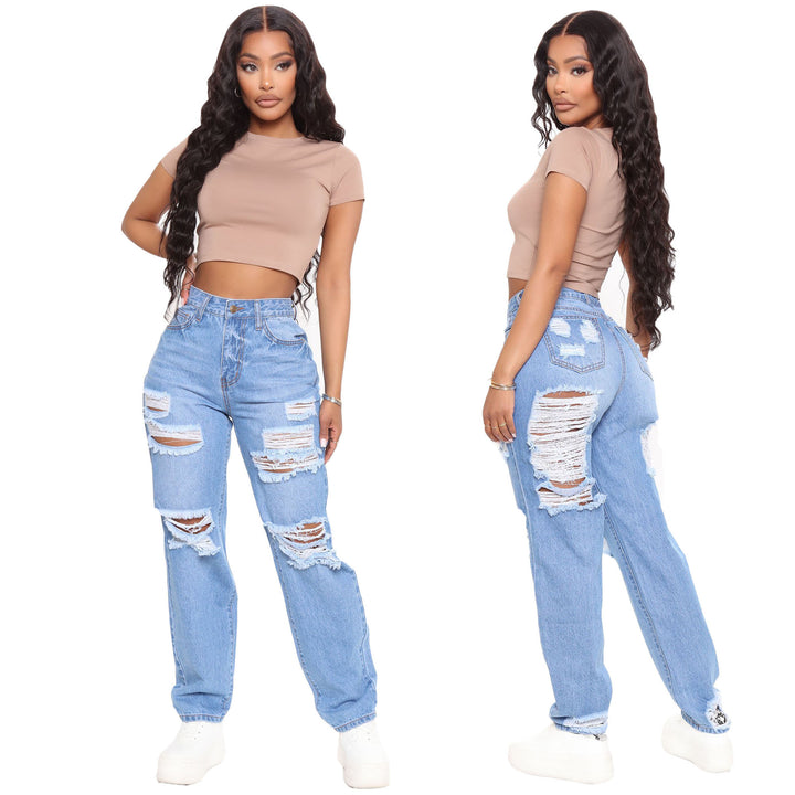 Dame Destroyed Wide Leg Jeans i Vintage-Stil Stilla