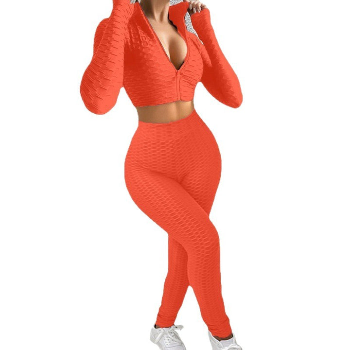 Dame Sportsæt i innovativ strukturstof med cropped hoodie og højtaljede leggings Stilla