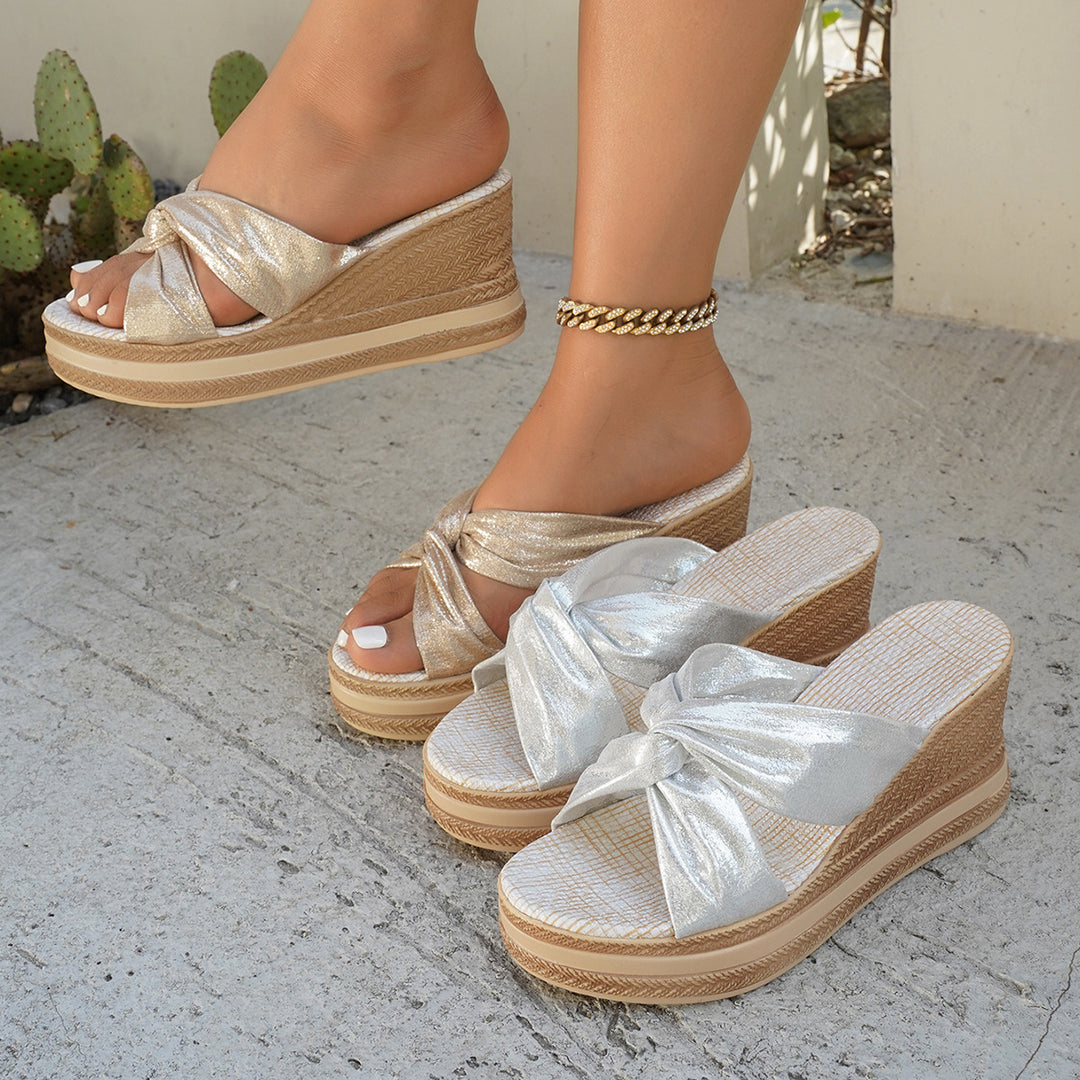 Dame Wedge-sandaler med dekorativt sløjfe-design og polstret sål Stilla