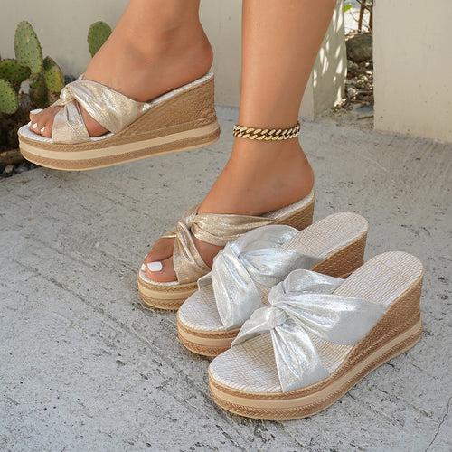 Dame Wedge-sandaler med dekorativt sløjfe-design og polstret sål Stilla