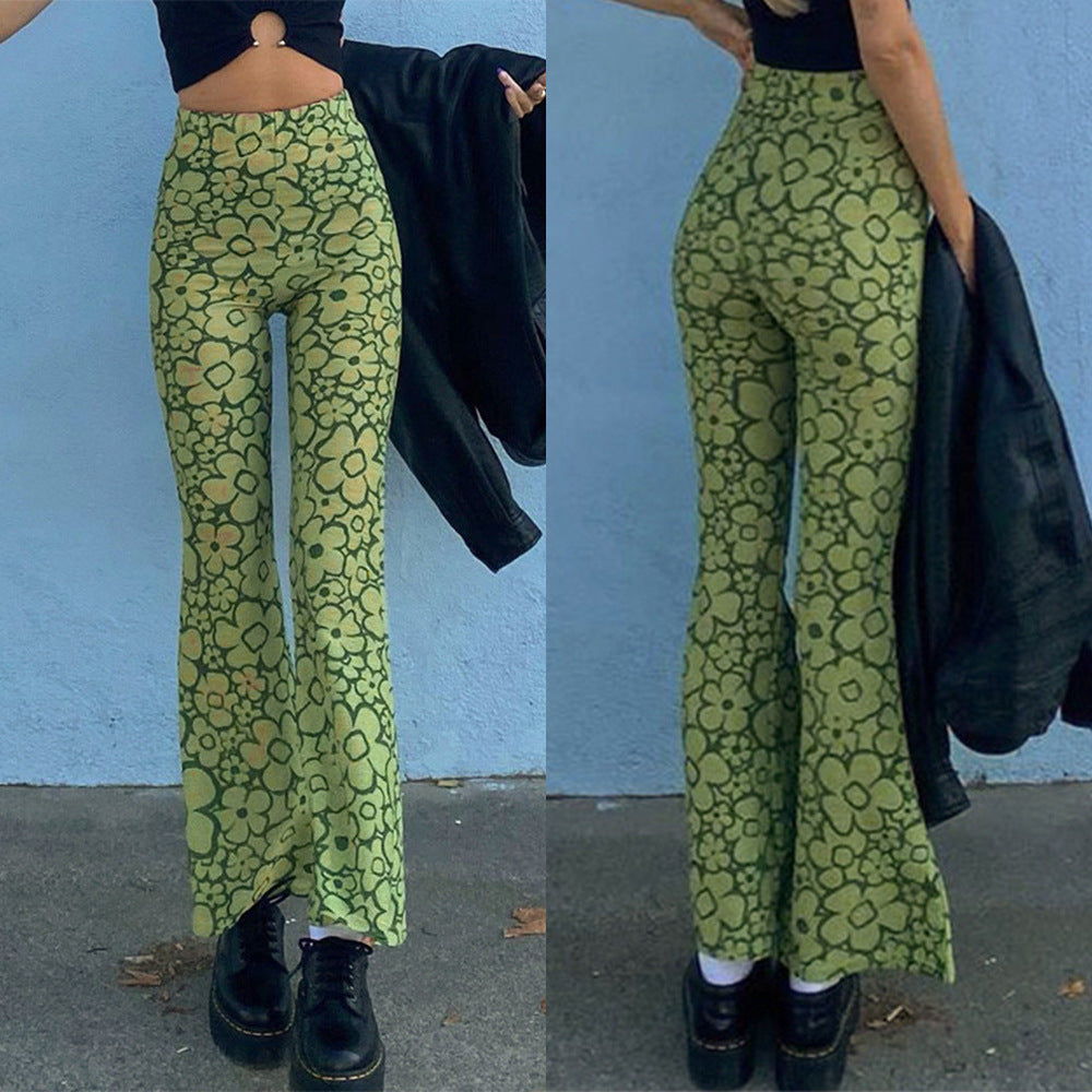 Dame Flared Jeans med blomstermønster og høj talje Stilla