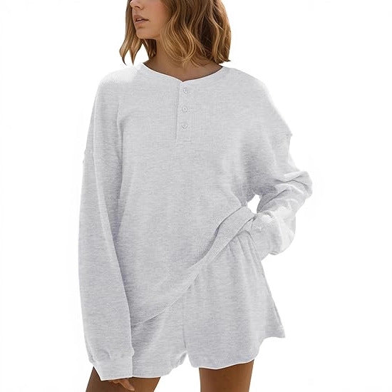 Kvinders afslappede langærmede skjorte sweater med knappedetaljer Stilla