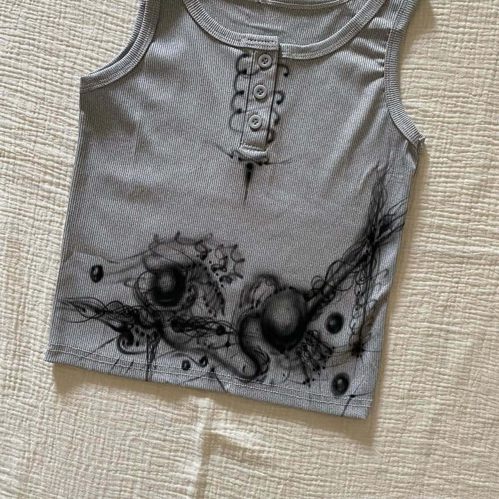 Dame kropsnær tanktop med kreativ grafisk tryk Skovae