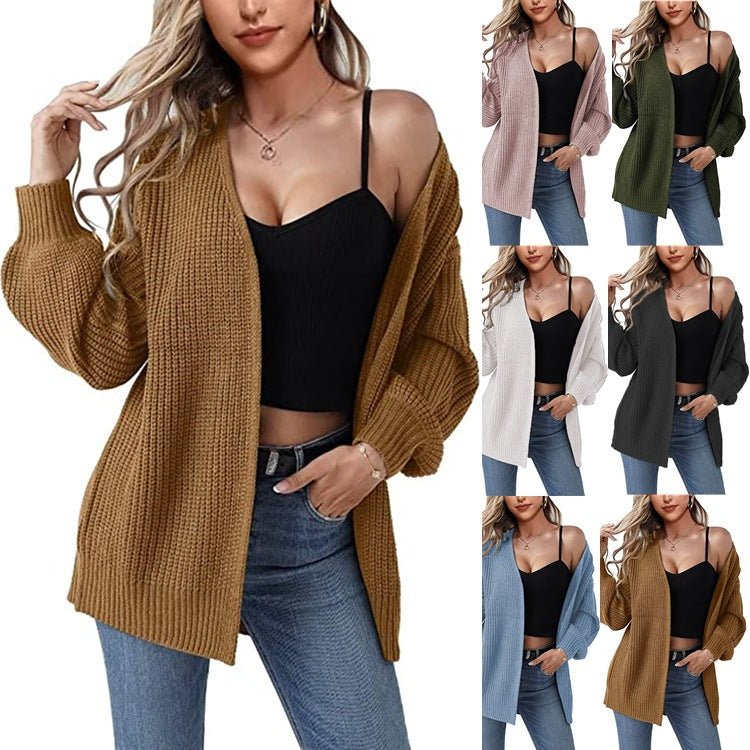 Kvinders chunky strikket cardigan med en afslappet pasform og åbne stinger Stilla