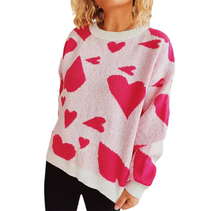 Kvinders løse sweater med hjerte mønster og bred skæring Stilla