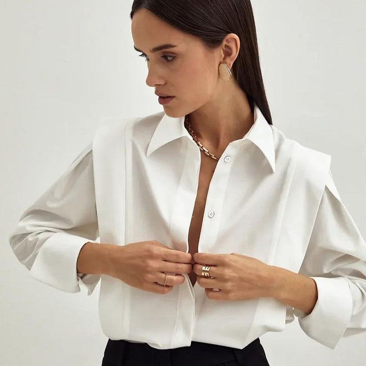 Dame Ståkrave-bluse med strukturerede skuldre og elegant snit Stilla