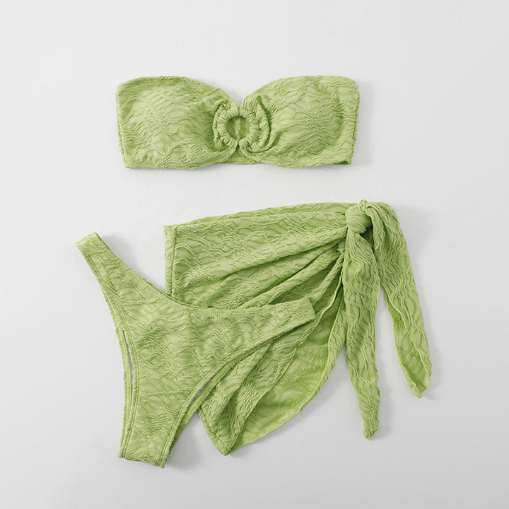 Dame bandeau bikini med moderne indpakningsnederdel Skovae