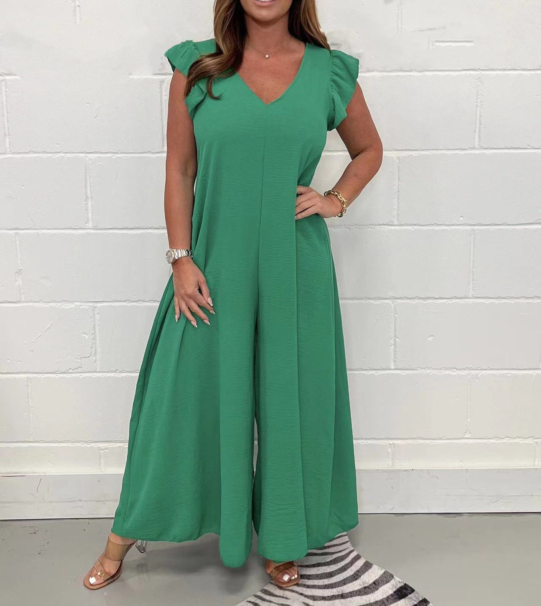Dame Elegant Jumpsuit med voluminøse ærmer og V-udskæring Stiila