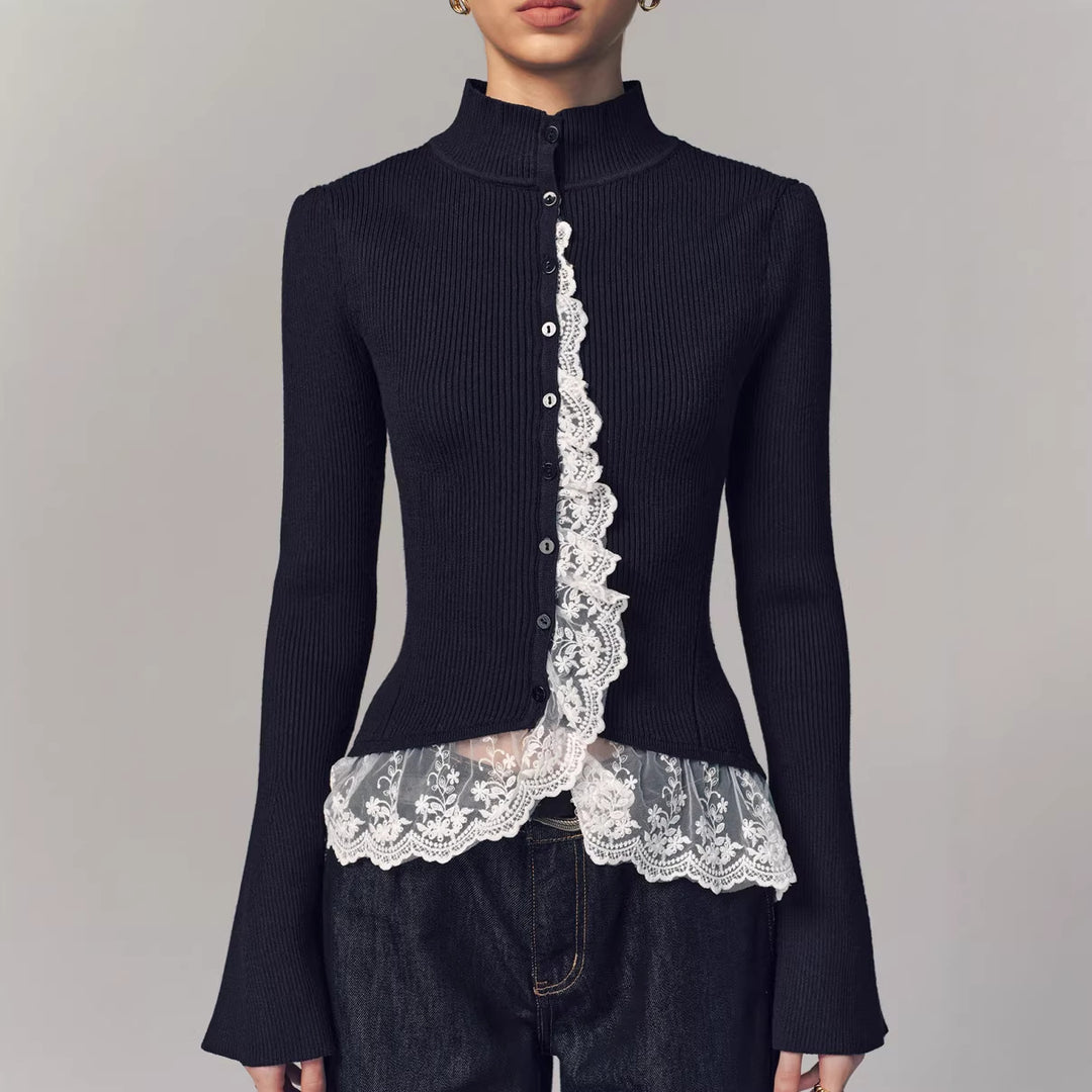 Dame cardigan med blonder og moderne peplum Stilla