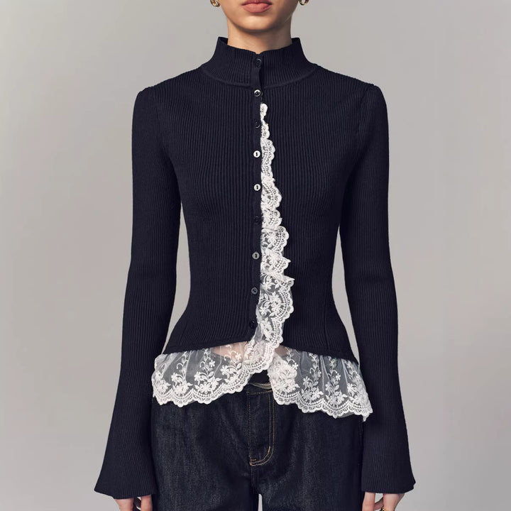 Dame cardigan med blonder og moderne peplum Stilla