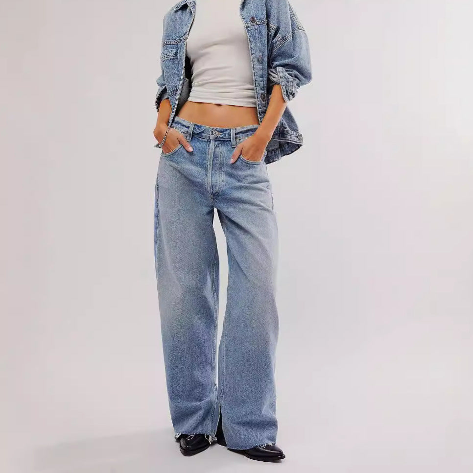 Dame løse jeans i en afslappet vintage-stil med flænsede sømme Stilla