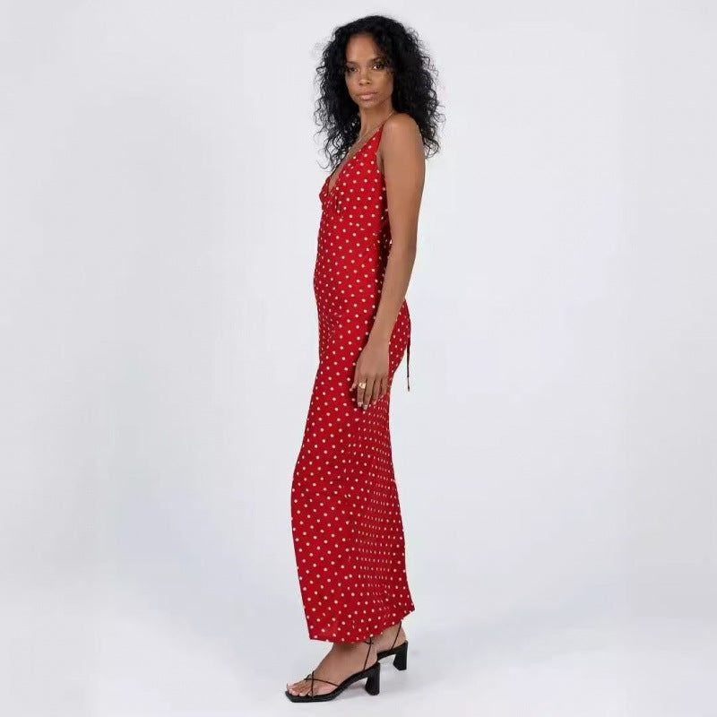Dame Polka Dot Halterneck Midi Kjole Stilla