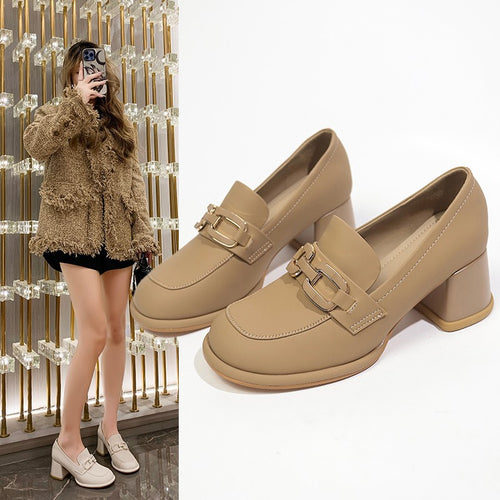 Dame Chunky Heel Slip-On Loafers med dekorativ spænde Stilla