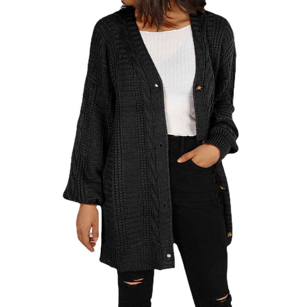 Dame chunky strik cardigan med elegant knaplukning og brede ærmer Stilla