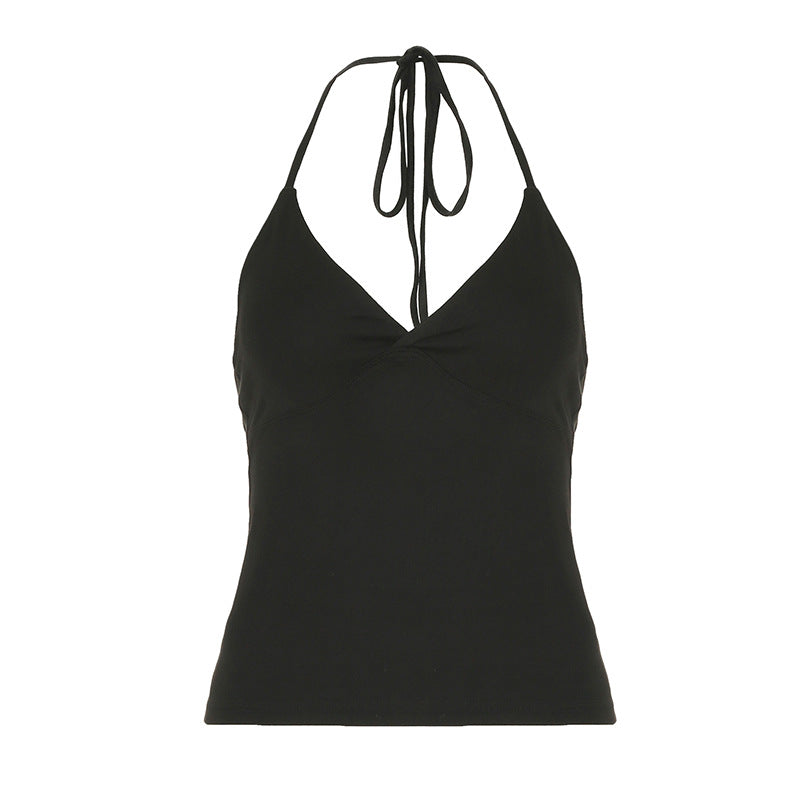 Dame spaghetti strop tanktop med elegant indpakningsdesign Skovae