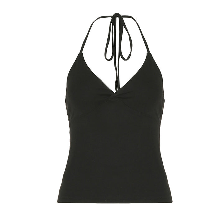 Dame spaghetti strop tanktop med elegant indpakningsdesign Skovae