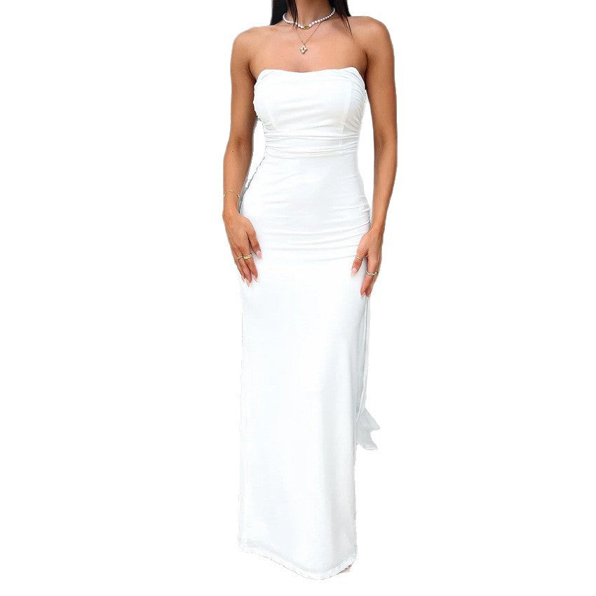 Dame Elegant lang aftenkjole med figursmigrende drapering Stilla