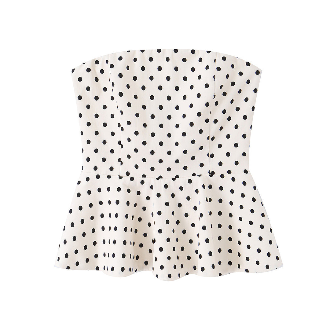Dame Peplum-top med struktureret polka-dot mønster Skovae