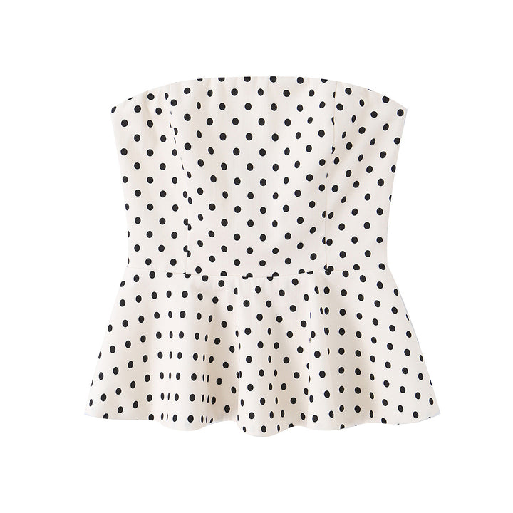 Dame Peplum-top med struktureret polka-dot mønster Skovae