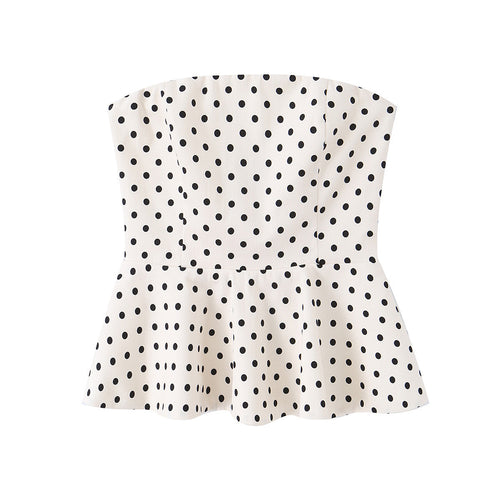 Dame Peplum-top med struktureret polka-dot mønster Skovae