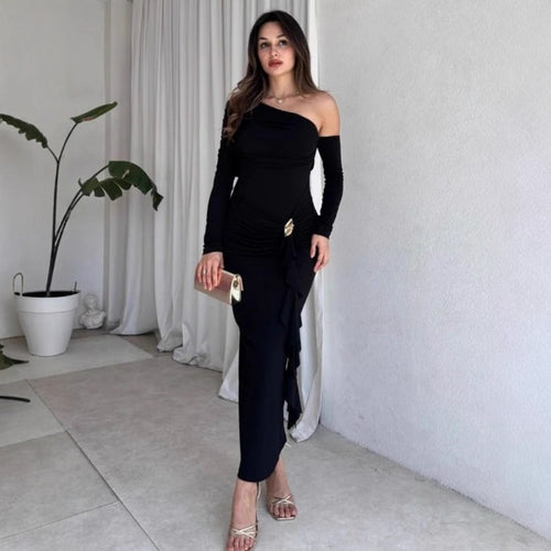 Dame elegant omslagkjole med asymmetrisk design og raffinerede draperinger Skovae