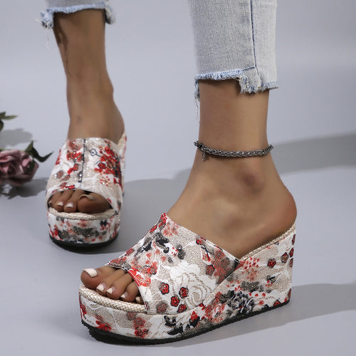 Dame Wedge-sandaler med blomstermønster og skridsikker sål Stilla
