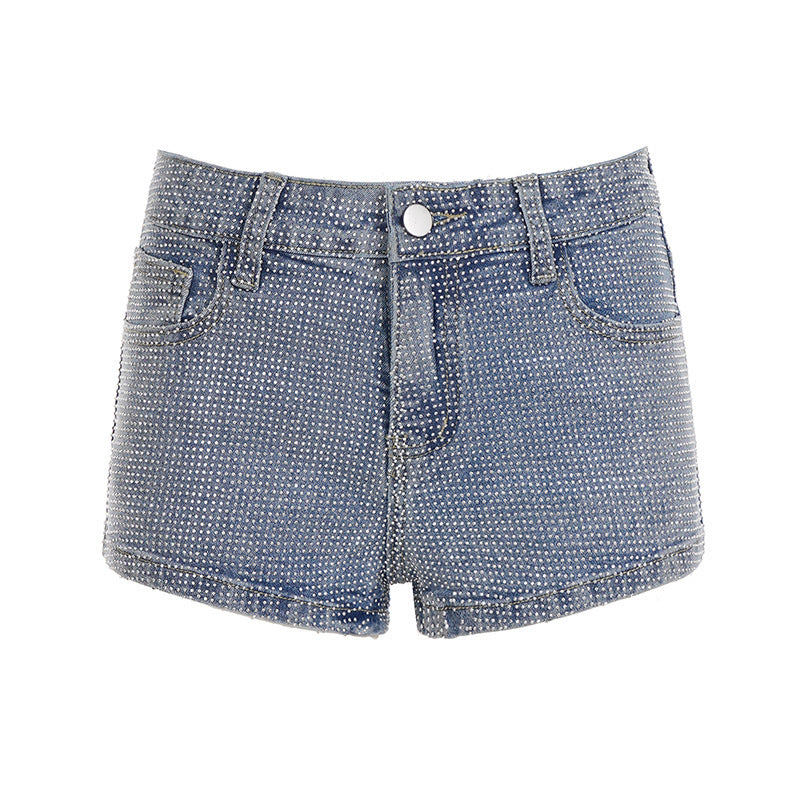 Dame Glitrende Denim-Shorts med glitrende accenter Skovae