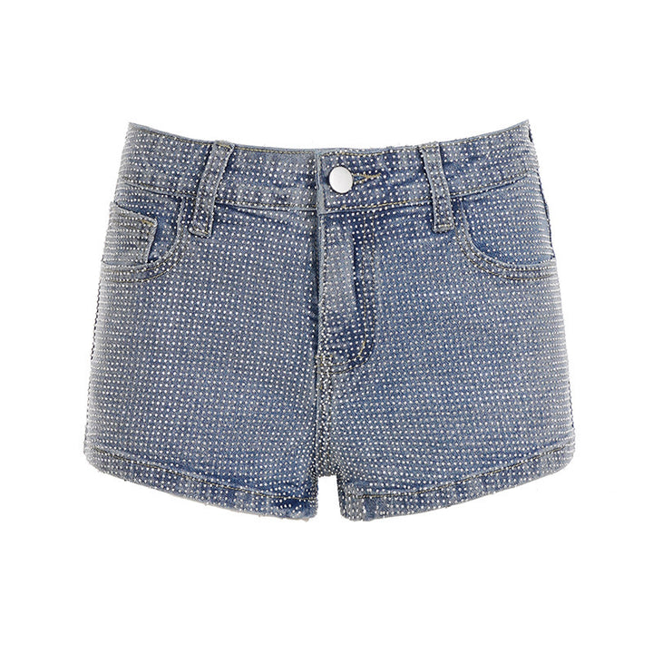 Dame Glitrende Denim-Shorts med glitrende accenter Skovae