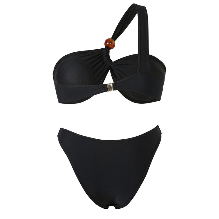 Dame Bikini-sæt med asymmetrisk Halter-neck og dekorative bukseknapper Skovae