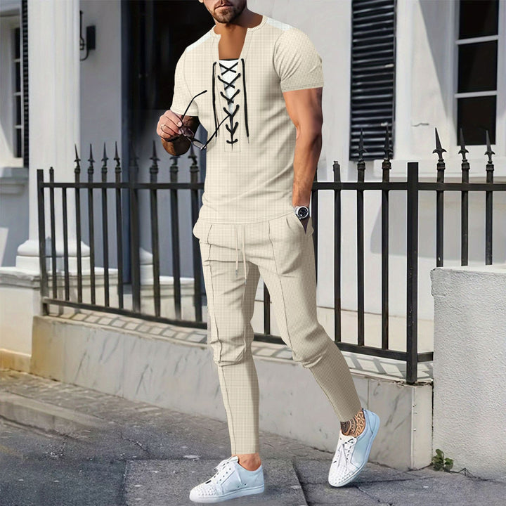 Herrer afslappet Lace-Up T-Shirt med moderne snit og kropsnær pasform Stilla