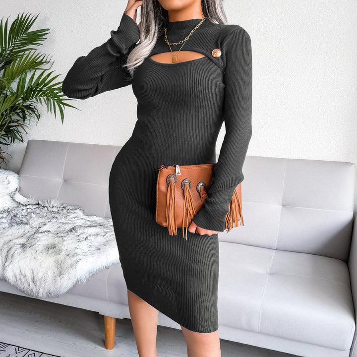 Dame strikkjole med raffineret cut-out og elegant ribstruktur Stilla