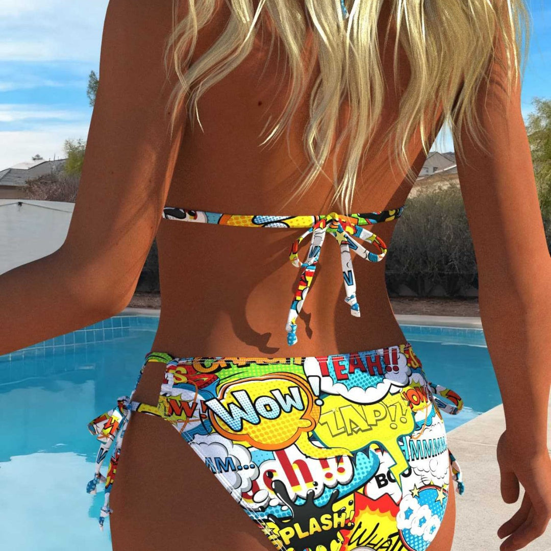 Dame triangel-bikini med comic-inspireret mønster Skovae