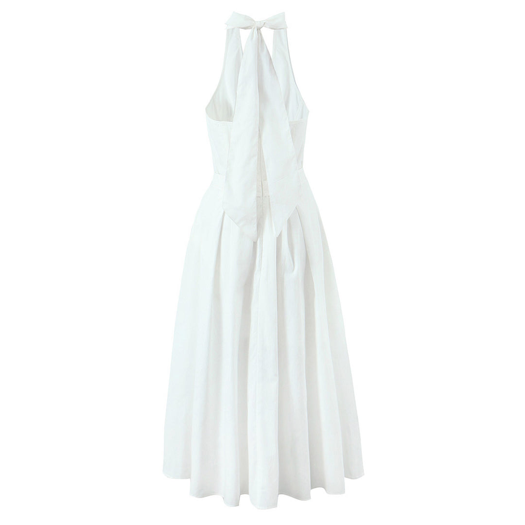 Dame elegant halterneckkjole med svajende skirt og taljebånd Stilla