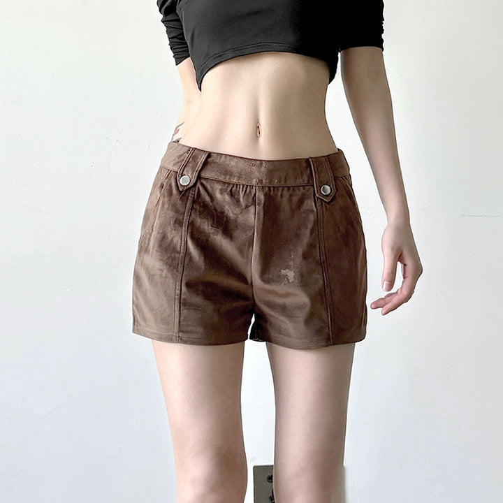 Damer mode Kunstlæder shorts med elegante detaljer Skovae