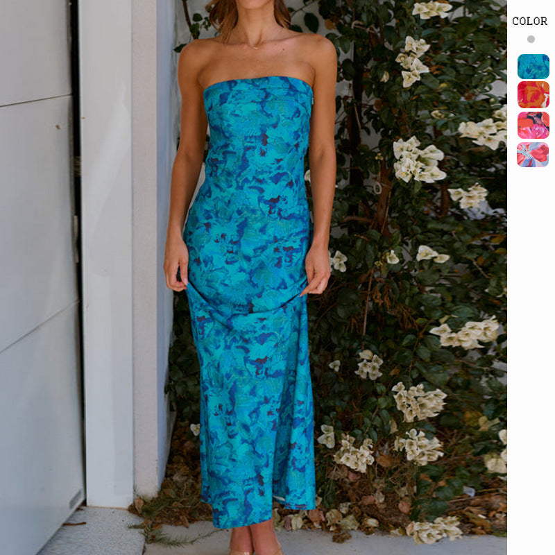 Kvinders maxikjole med off-the-shoulder design og blomsterprint Stilla