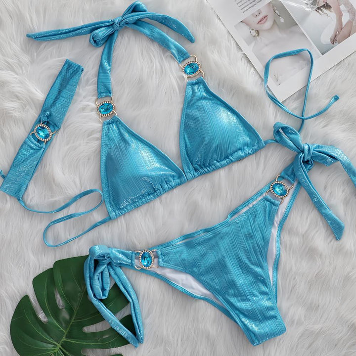 Dame Glinsende Slips-Detalje Triangle Bikini Sæt Stilla