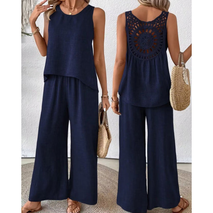 Dame Letvægts Cropped Top og Bredbensbukser Sæt Stilla
