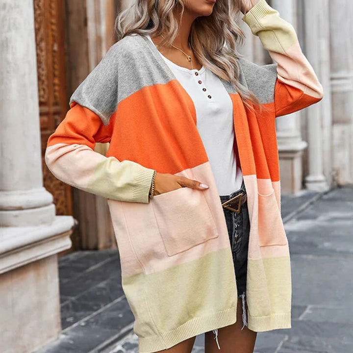Kvinders cardigan med farveblokdesign og lommer Stilla