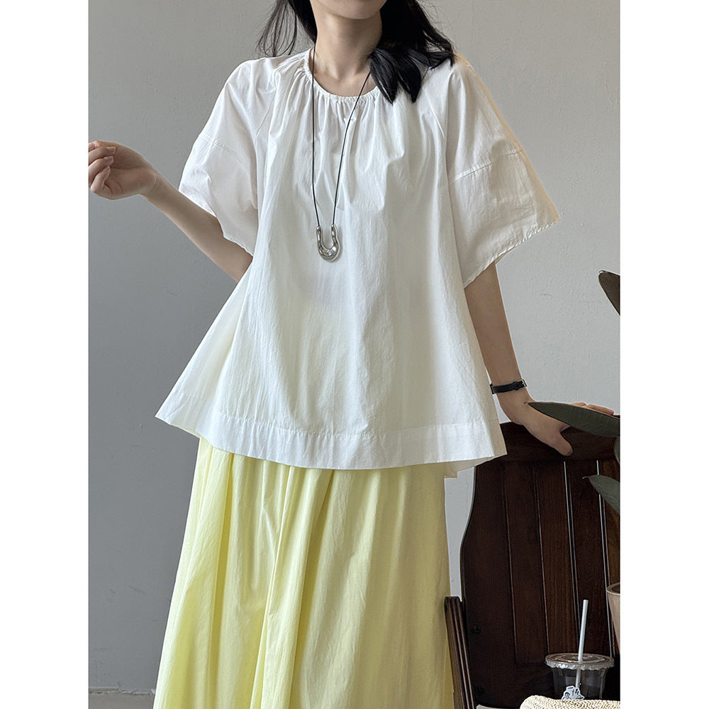 Dame Oversized Bluse med raffineret gummibånd og korte ærmer Stilla