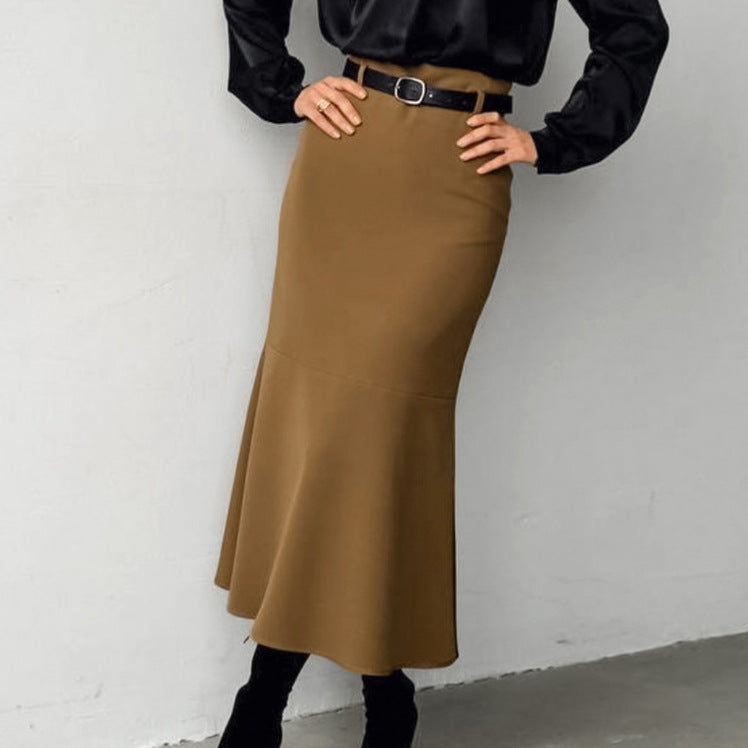 Dame elegant blyantskirt med svingende kant og bælte Stilla