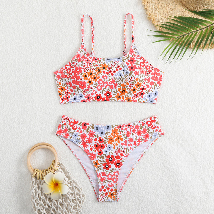 Dame bikini-sæt med blomsterprint og høj talje Skovae