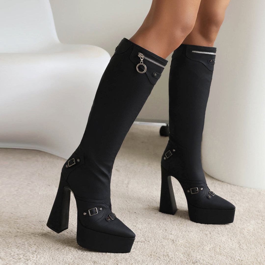 Femme Platform lår-høje Stiletto Støvler med futuristiske accenter Stilla